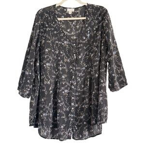 ⭐️ J. Jill Black Floral Blouse 1X